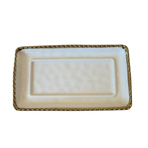 Baroque Covered Butter Dish 7in White Ceramic w/ Gold Beaded Trim Glam NEW - Picture 9 of 15